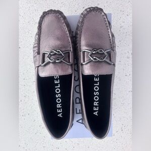 Size 9.5 Aerosoles “Gaby” Casual Loafer; Graphite leather with decorative bit.